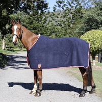 Navy Fleece Rugs - Red Trim